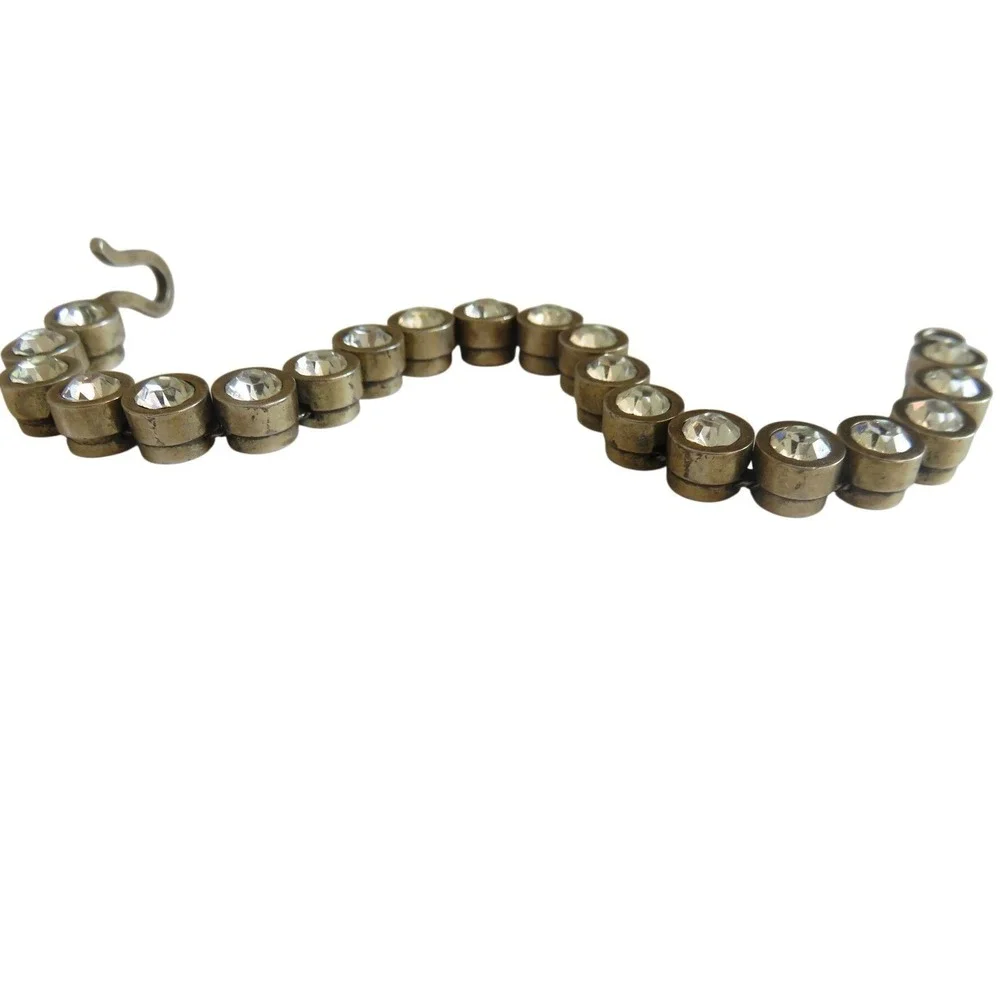 Brass Bezel Set‎ Clear Crystal Round Tennis Bracelet Hook Closure